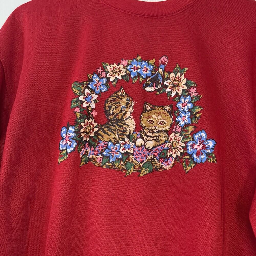Vintage Red Kittens Sweatshirt Basic Editions Wom… - image 3